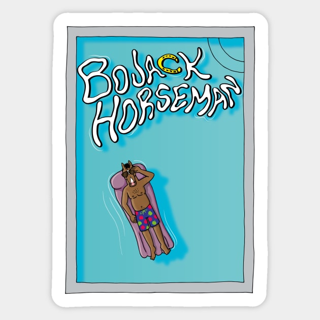 Bojack Horseman in the pool Sticker by JuanGuilleBisbal